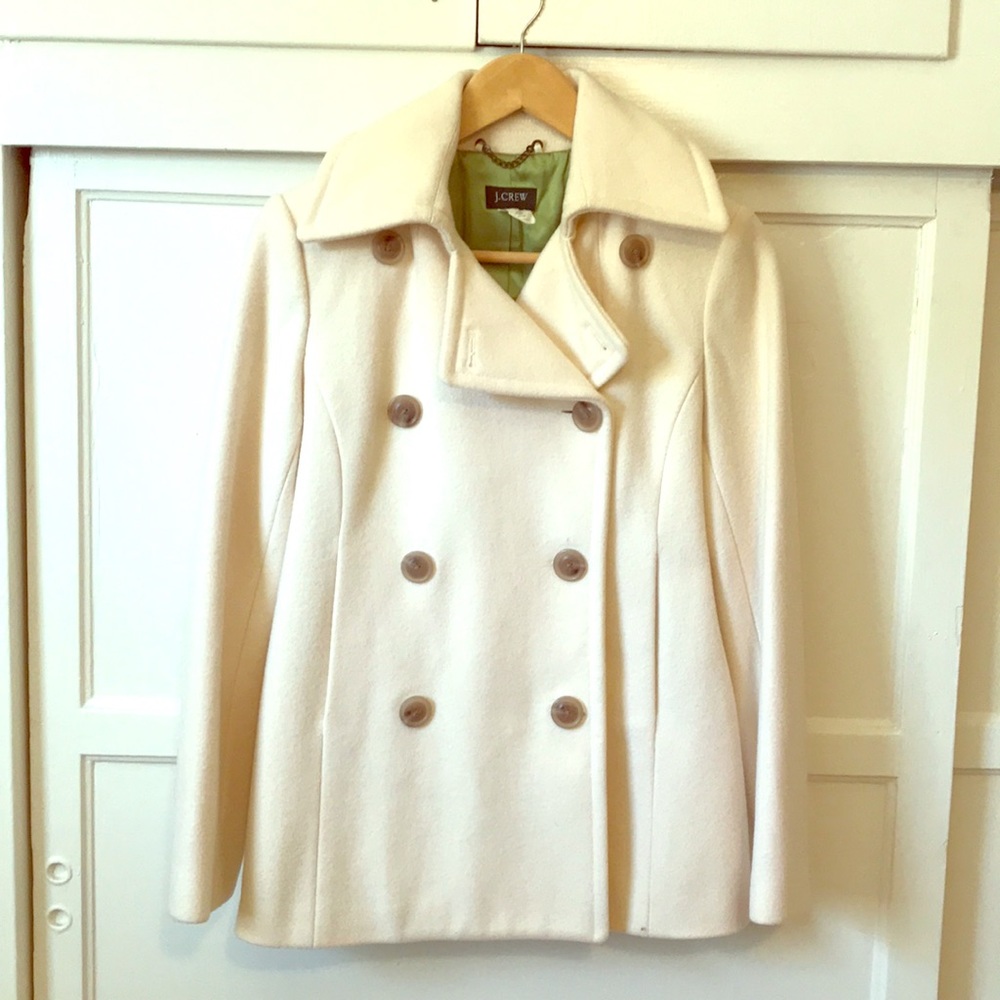 J. Crew Cream Pea Coat with soft green lining